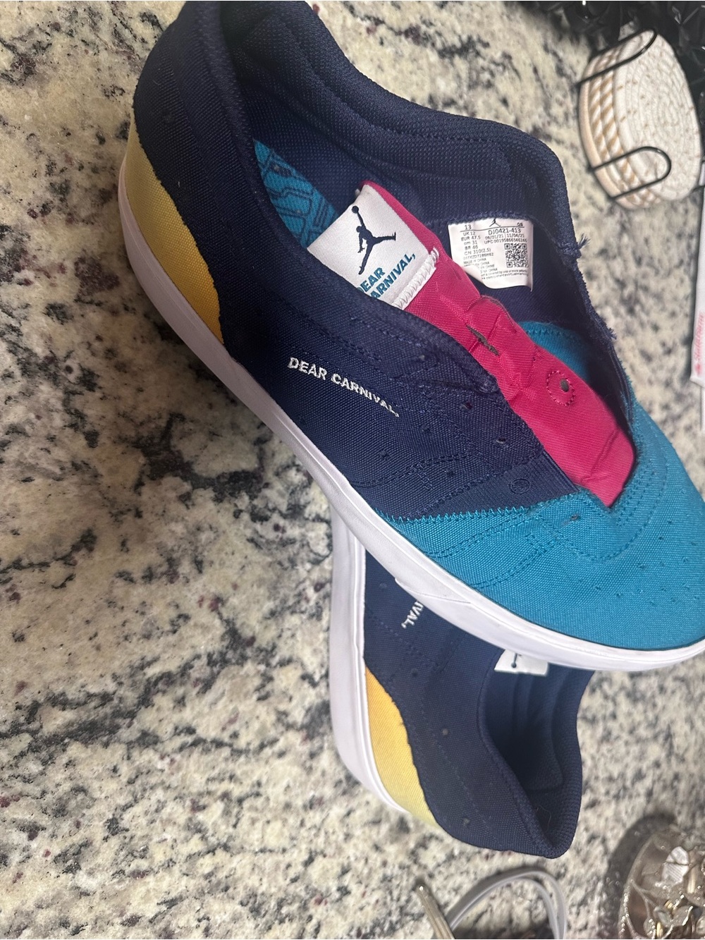 EUC Jordan  x Dear Carnival Women's Slip-On Sneakers - Navy/Teal/Pink/Yellow